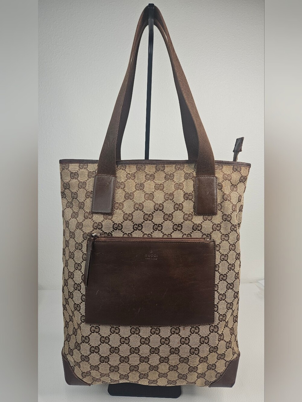 Authentic Gucci GG Canvas Zip Shoulder Tote Brown Monogram Shopper Bag Y2K